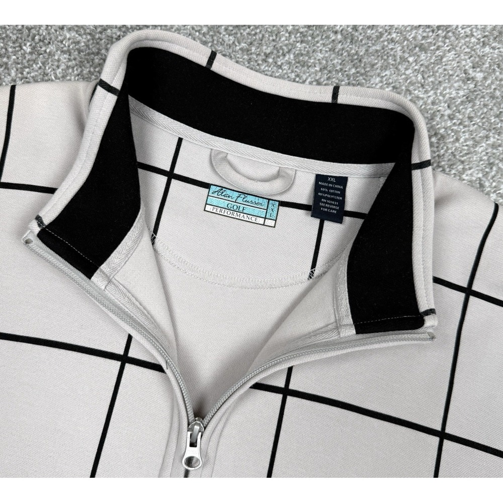 Alan Flusser Golf 1/4 Zip Pullover Men XXL Cream Windowpane Heavy Knit